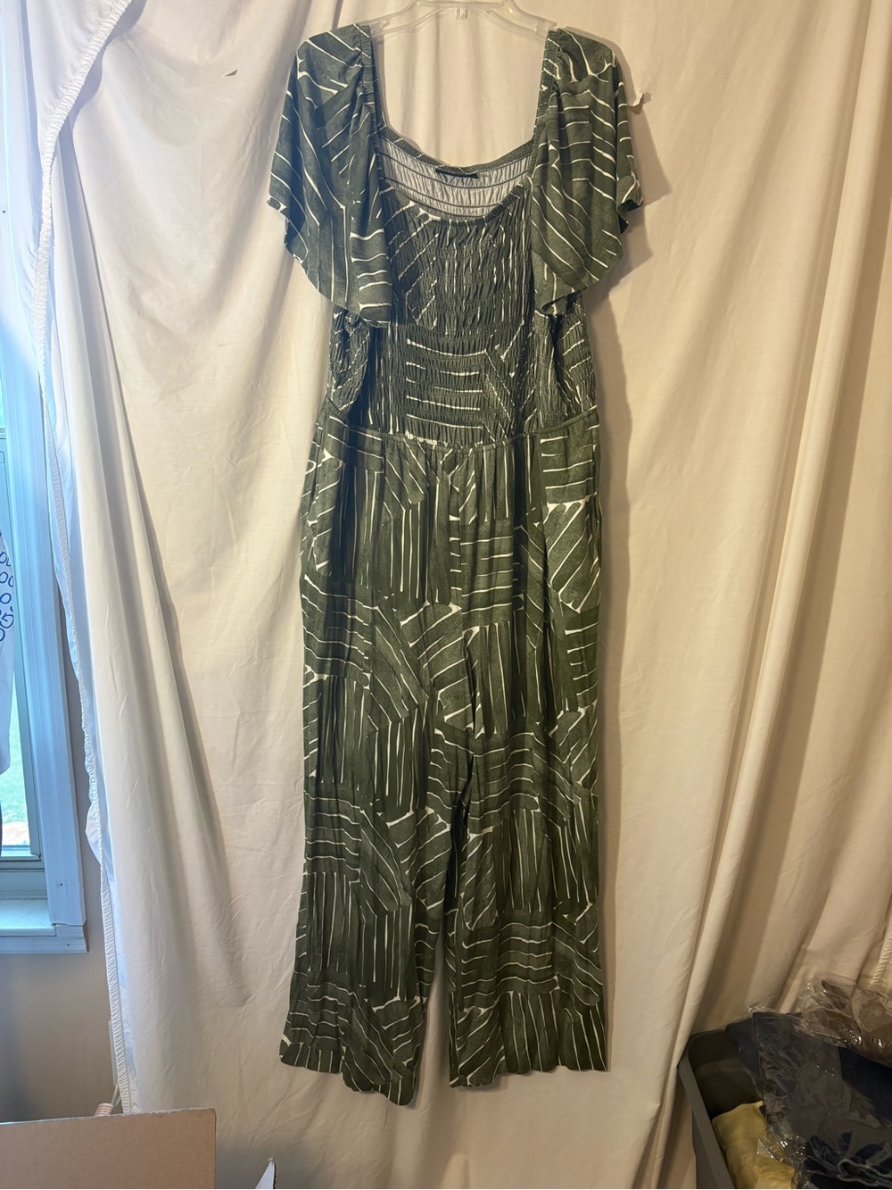 Lane Bryant Olive & White Patterned Jumpsuit